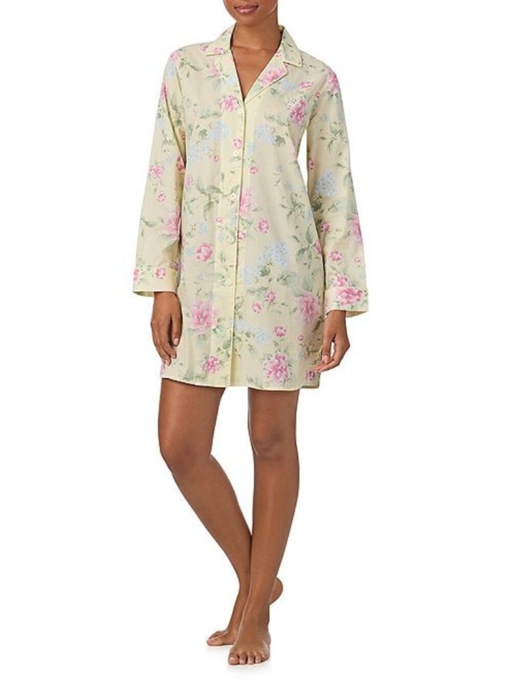 Lauren Ralph Lauren Women's Floral Print Long Sleeve Front Sleepshirt XL
